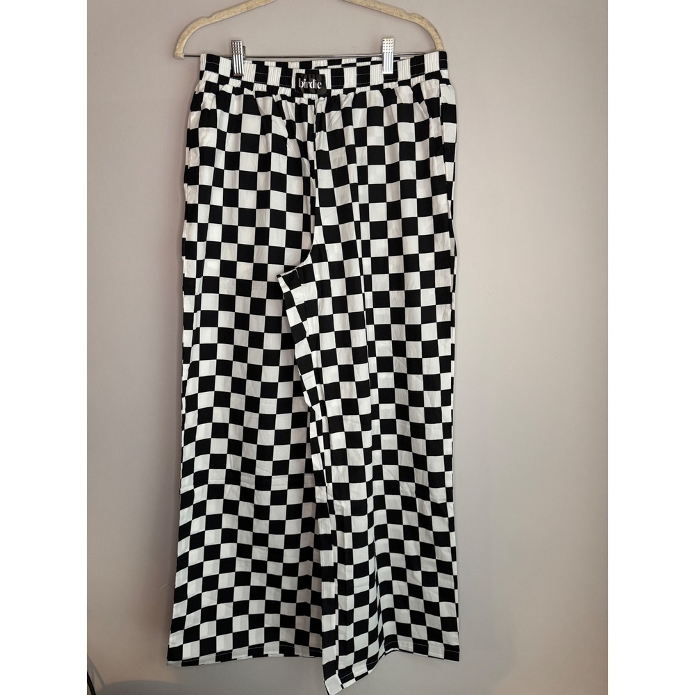 Birdie Black White Checkered Straight Leg Boxer Pants Elastic Waist Medium